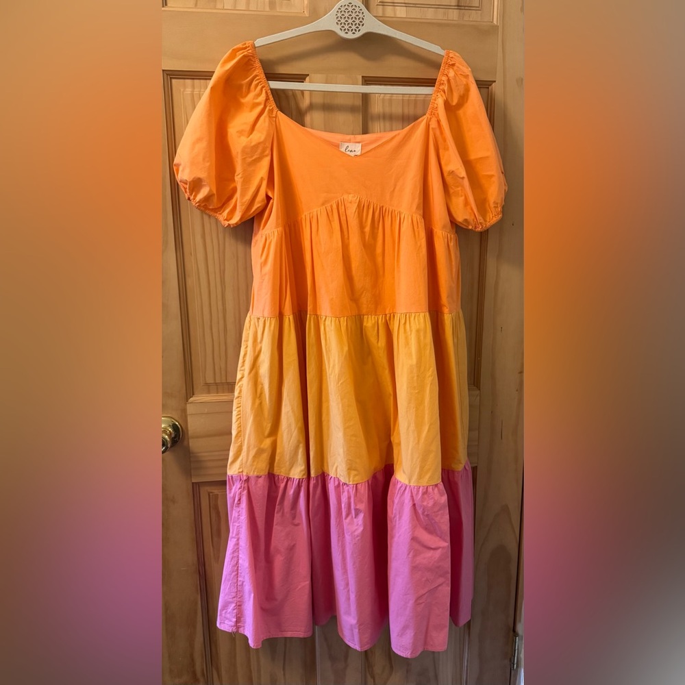 Lena Orange and Yellow Tiered Puff Sleeve Maxi Dress